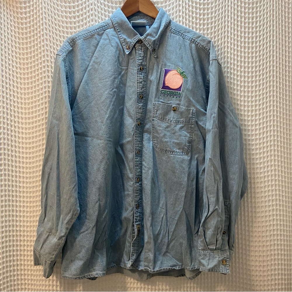 Vintage Georgia Lottery Embroidered Denim Button Down Shirt